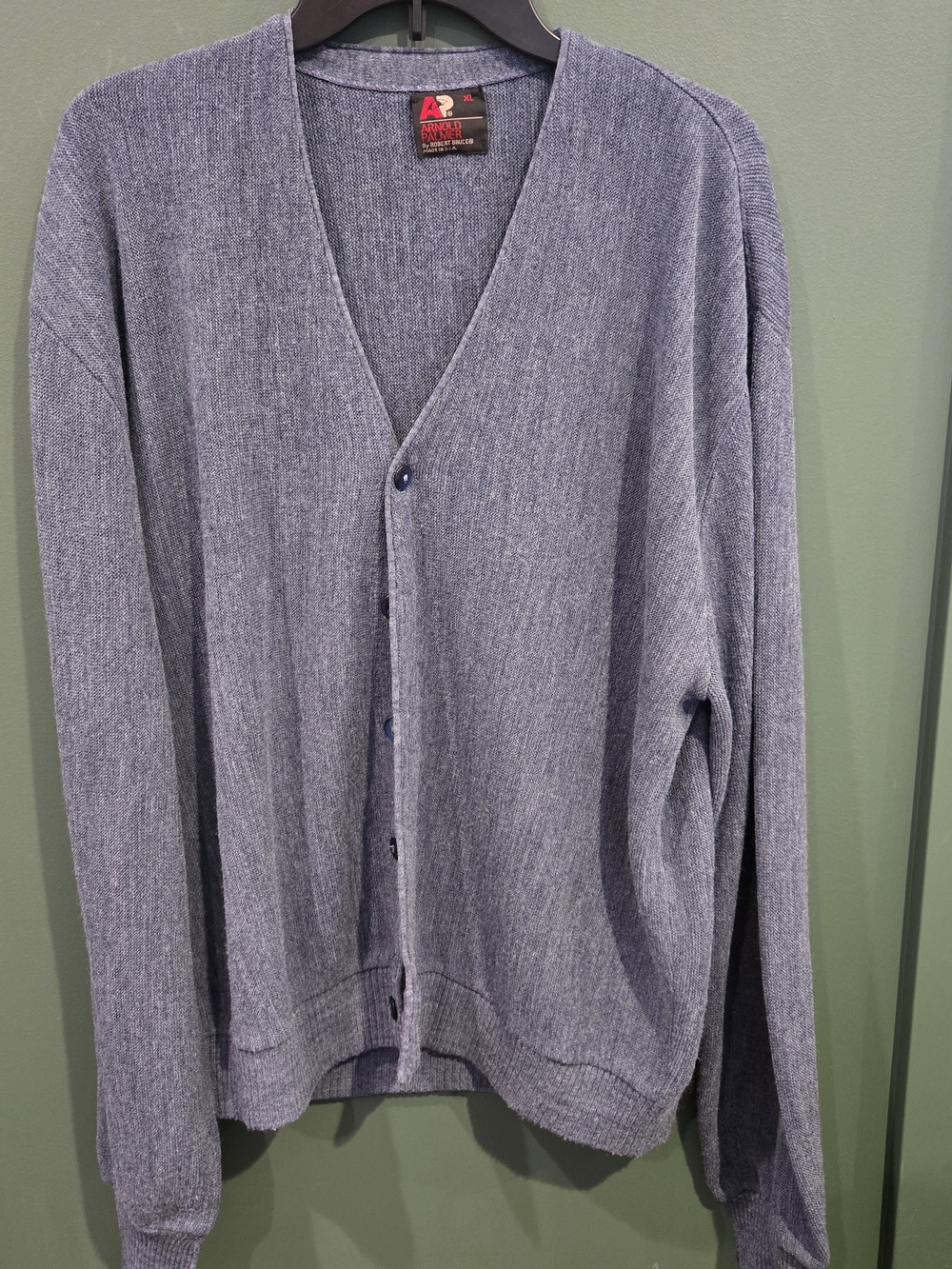Vintage Arnold Palmer By Robert Bruce Men's Heather Blue Button-Front Cardigan